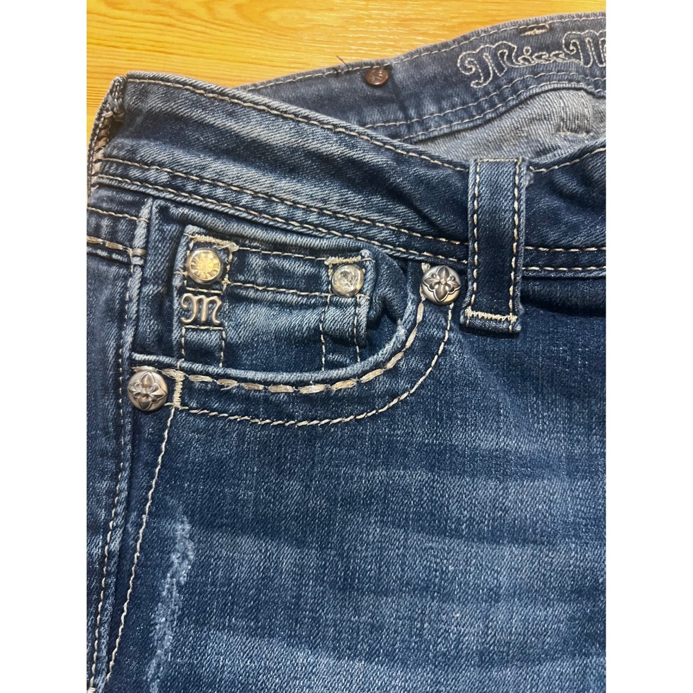 Miss Me Straight Leg Jeans Dark Wash Distressed Wing Flap Pocket JE5616T4N 27 - Picture 4 of 7